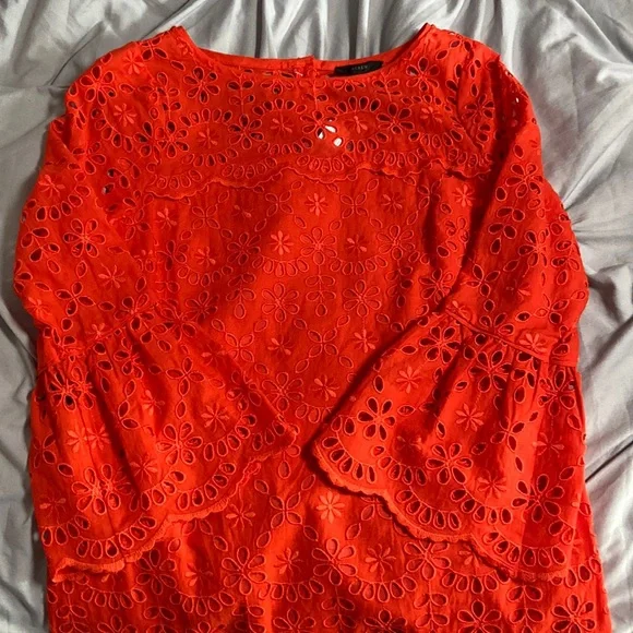 j crew orange eyelet dress J Crew Button Up Tiered Midi Dress in Eyelet 0 Fuschia Orange Fringe